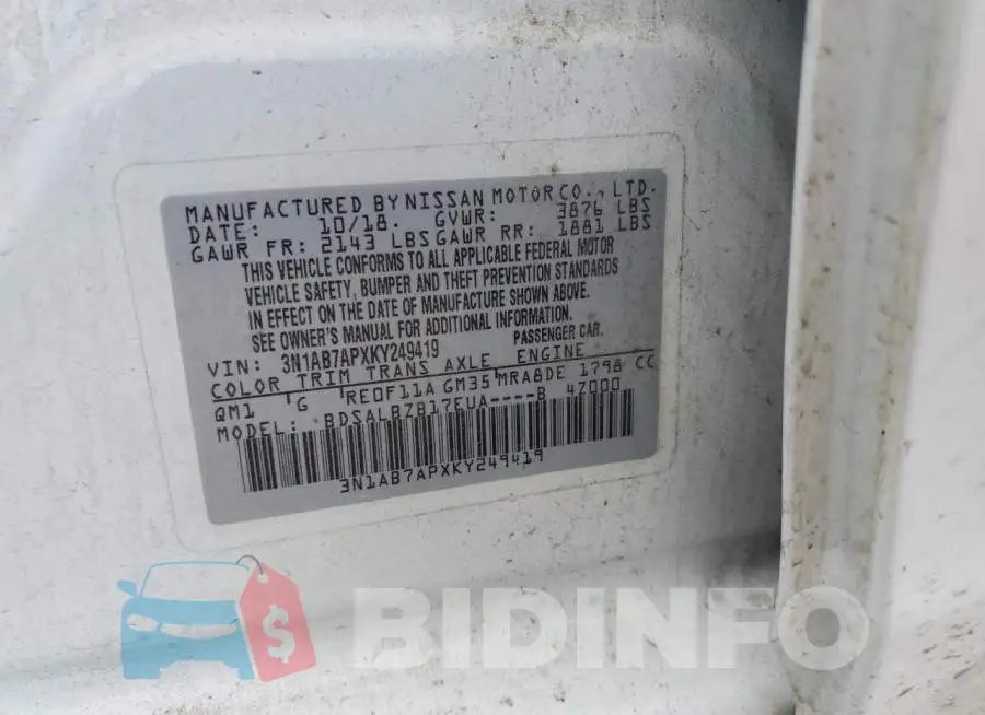 3N1AB7APXKY249419 Photo# 12