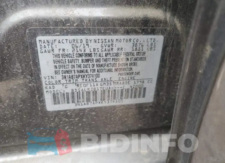3N1AB7APXKY374100 Photo# 12