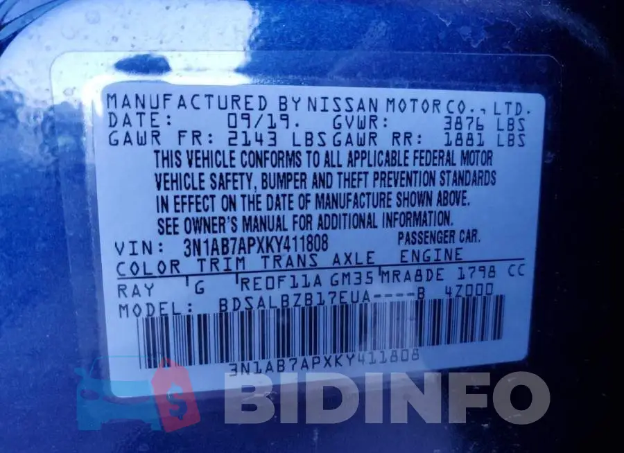 3N1AB7APXKY411808 Photo# 13