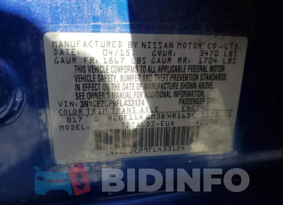 3N1CE2CP9FL433124 Photo# 12