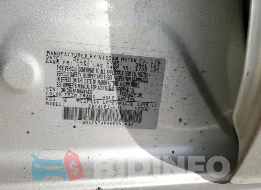 3N1CN7AP4HK441432 Photo# 12