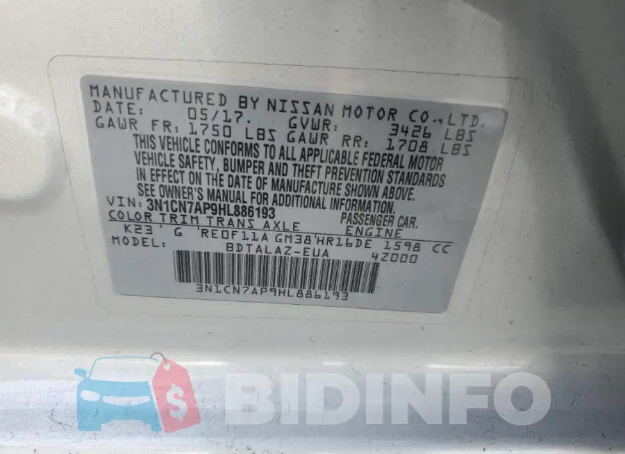 3N1CN7AP9HL886193 Photo# 12