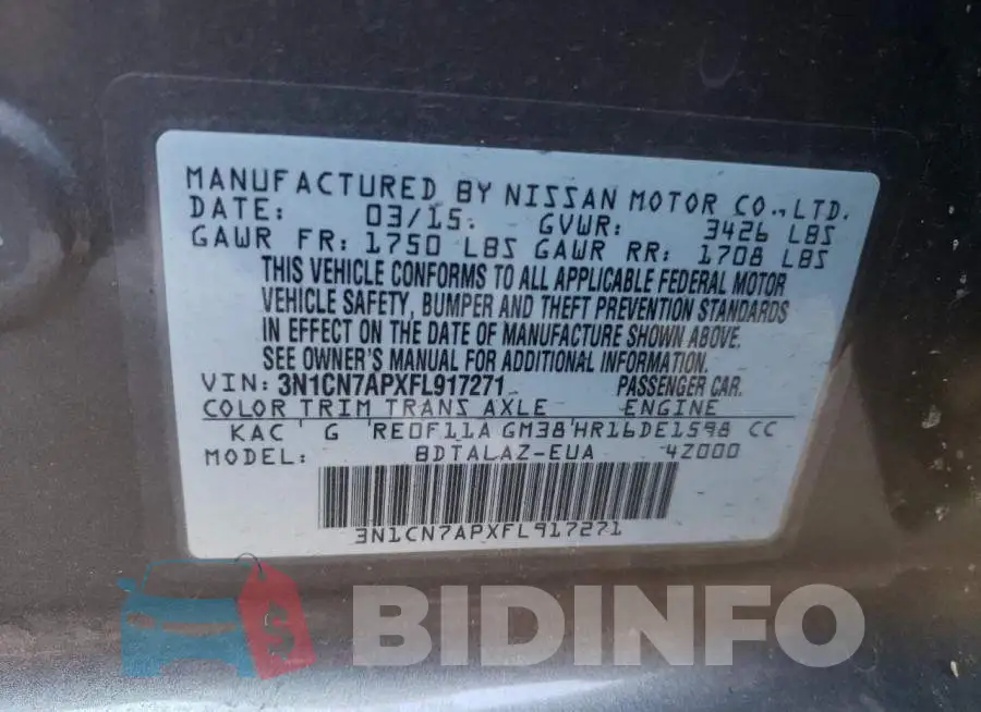 3N1CN7APXFL917271 Photo# 12