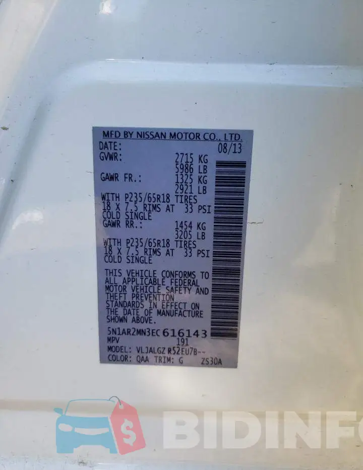 5N1AR2MN3EC616143 Photo# 14