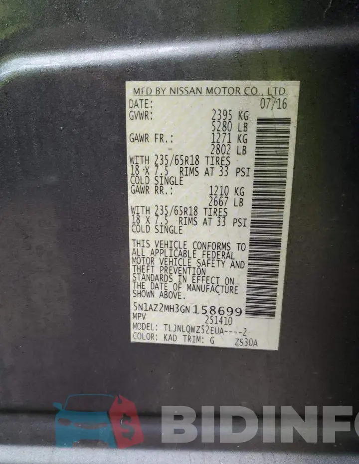 5N1AZ2MH3GN158699 Photo# 13