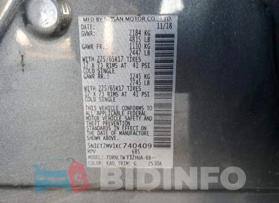 5N1ET2MV1KC740409 Photo# 12