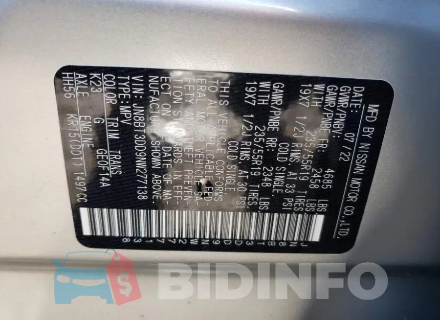 JN8BT3DD9NW277138 Photo# 13