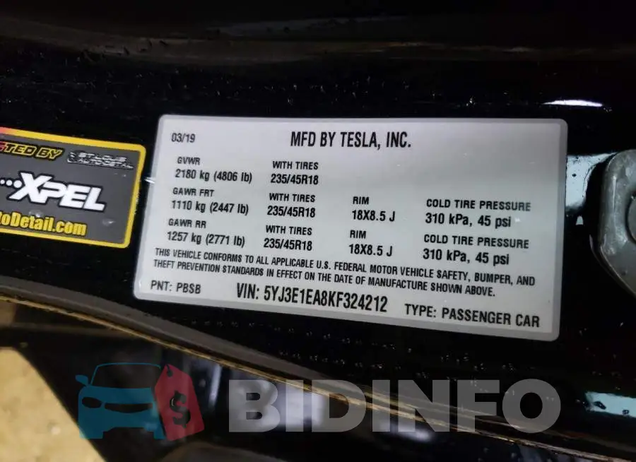 5YJ3E1EA8KF324212 Photo# 13