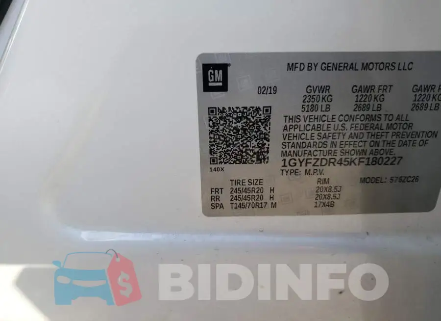 1GYFZDR45KF180227 Photo# 13