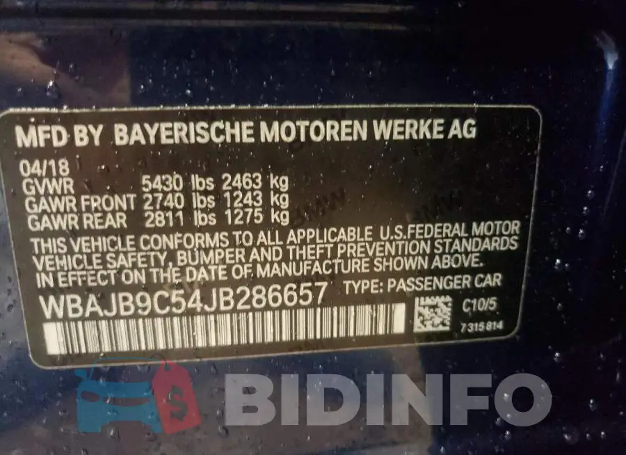 WBAJB9C54JB286657 Photo# 12