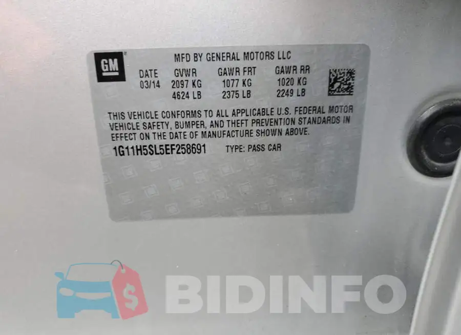 1G11H5SL5EF258691 Photo# 12