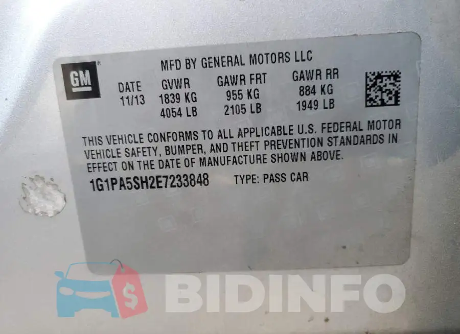 1G1PA5SH2E7233848 Photo# 13