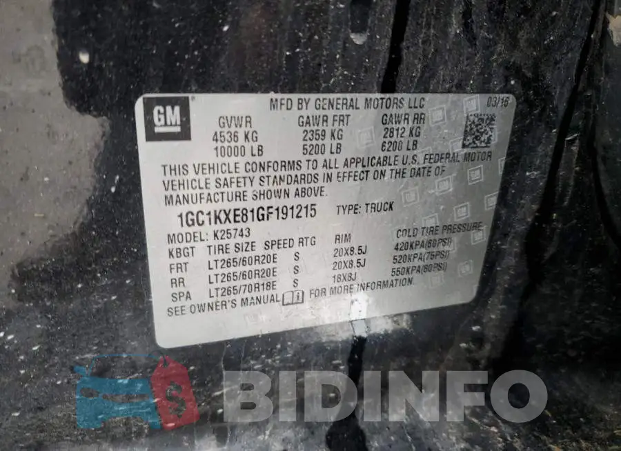 1GC1KXE81GF191215 Photo# 12