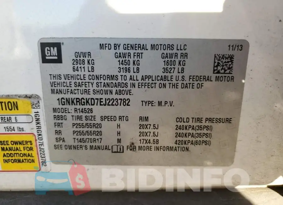1GNKRGKD7EJ223782 Photo# 13