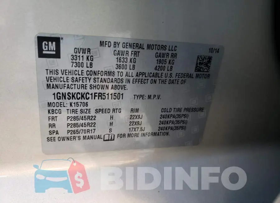 1GNSKCKC1FR511501 Photo# 13