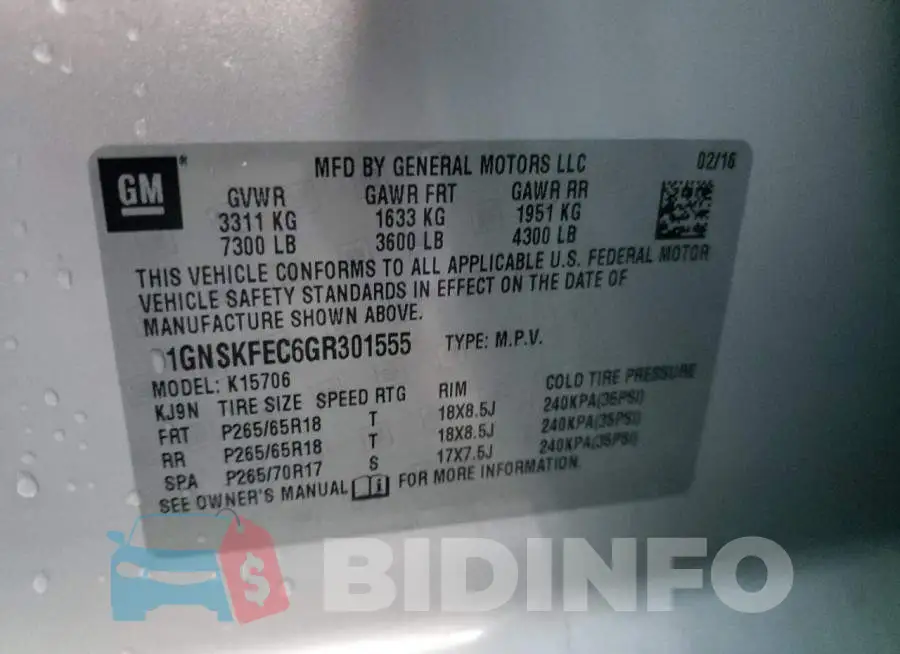 1GNSKFEC6GR301555 Photo# 13