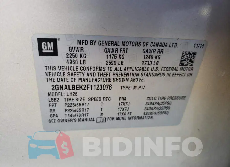 2GNALBEK2F1123076 Photo# 13