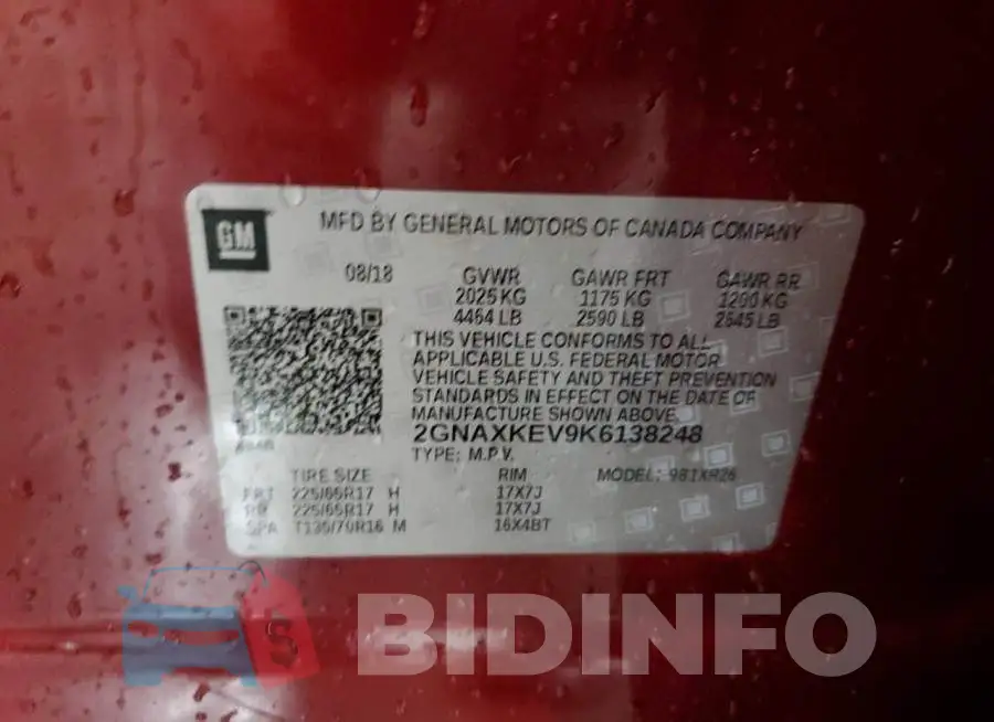 2GNAXKEV9K6138248 Photo# 13