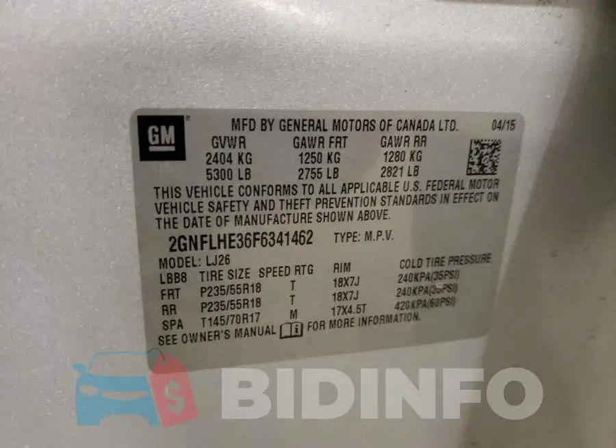 2GNFLHE36F6341462 Photo# 13