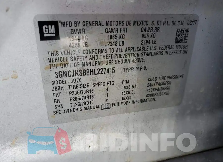 3GNCJKSB8HL227415 Photo# 10