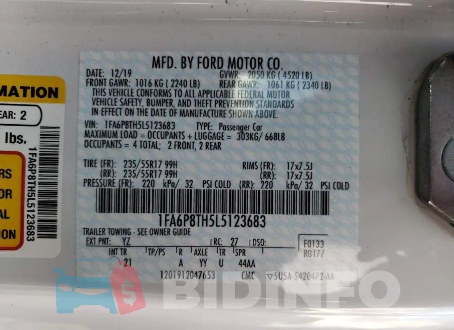 1FA6P8TH5L5123683 Photo# 12