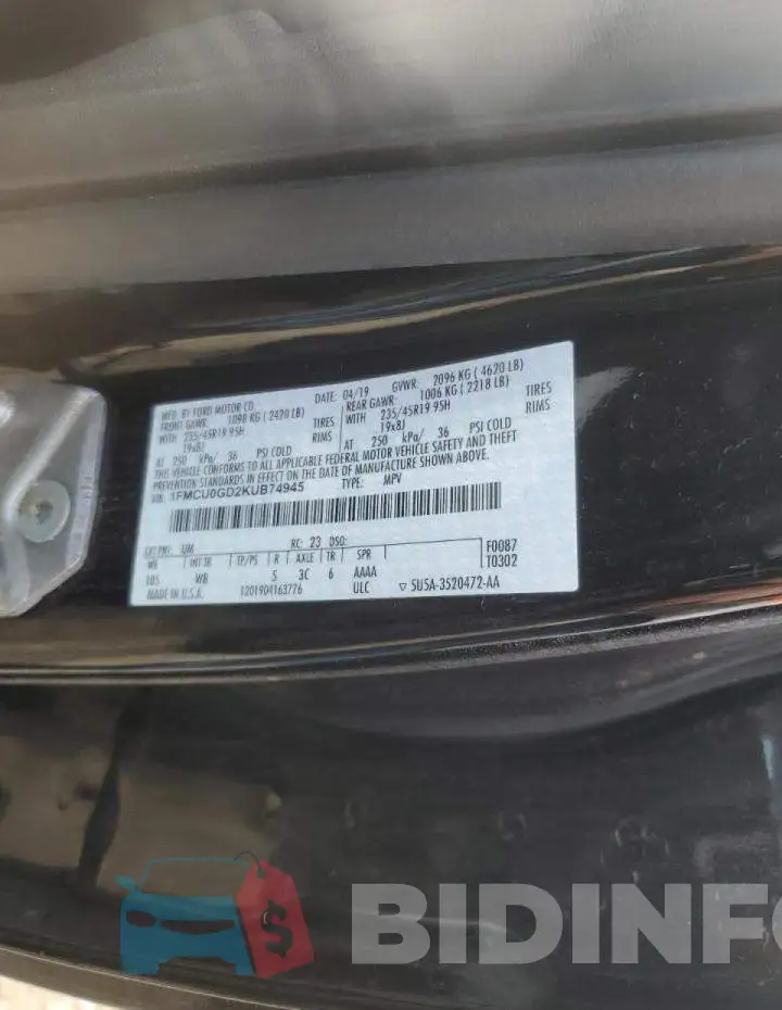 1FMCU0GD2KUB74945 Photo# 14