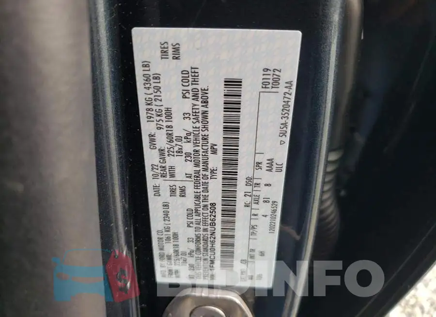 1FMCU0H62NUB62508 Photo# 12