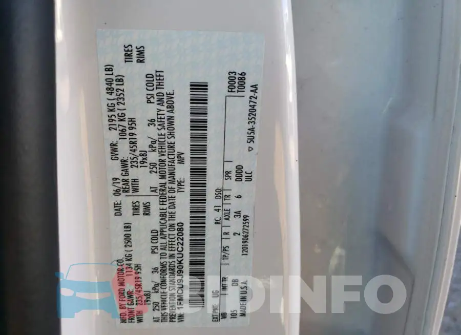 1FMCU9J90KUC22080 Photo# 13