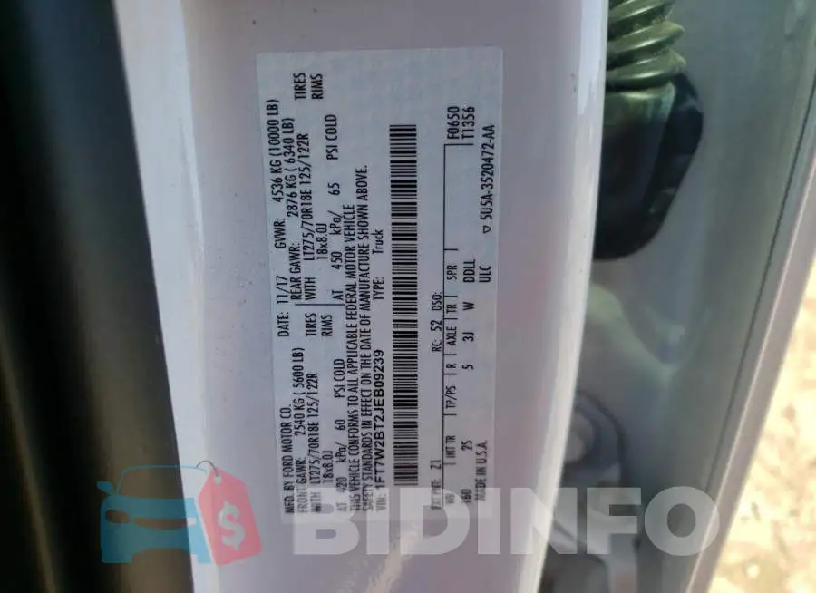 1FT7W2BT2JEB09239 Photo# 13