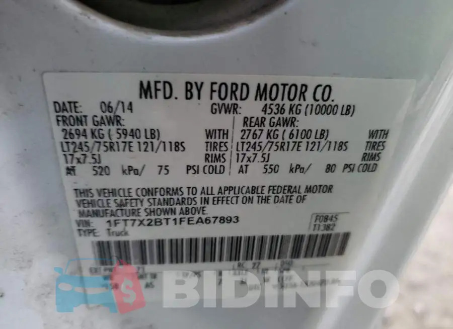 1FT7X2BT1FEA67893 Photo# 12
