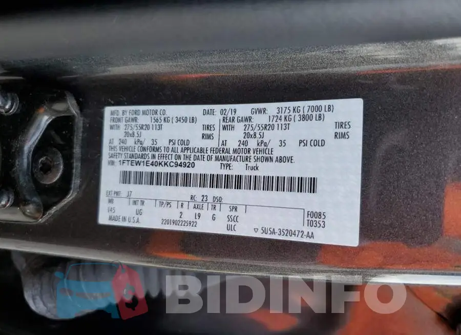 1FTEW1E40KKC94920 Photo# 12