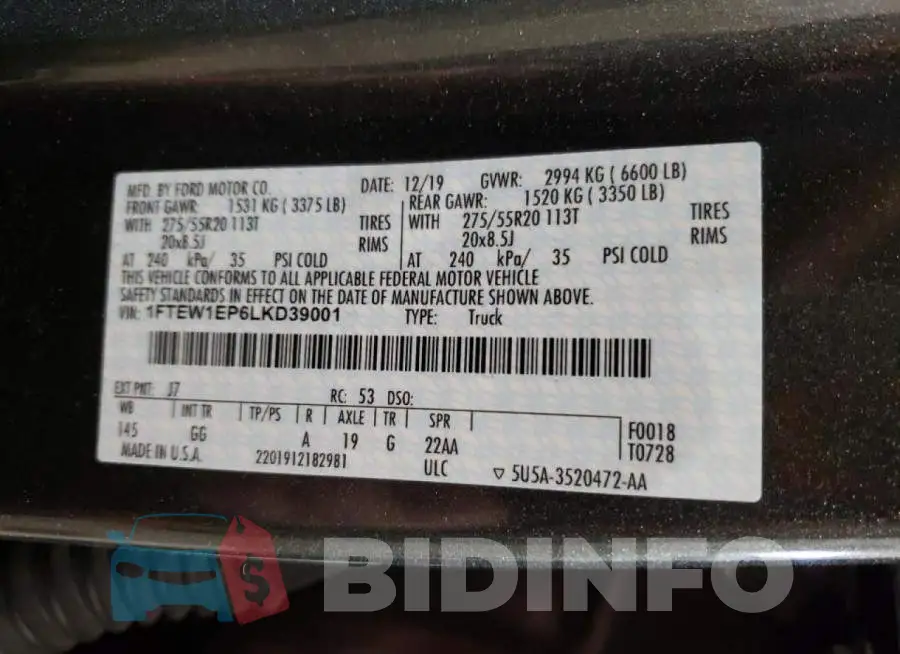 1FTEW1EP6LKD39001 Photo# 12