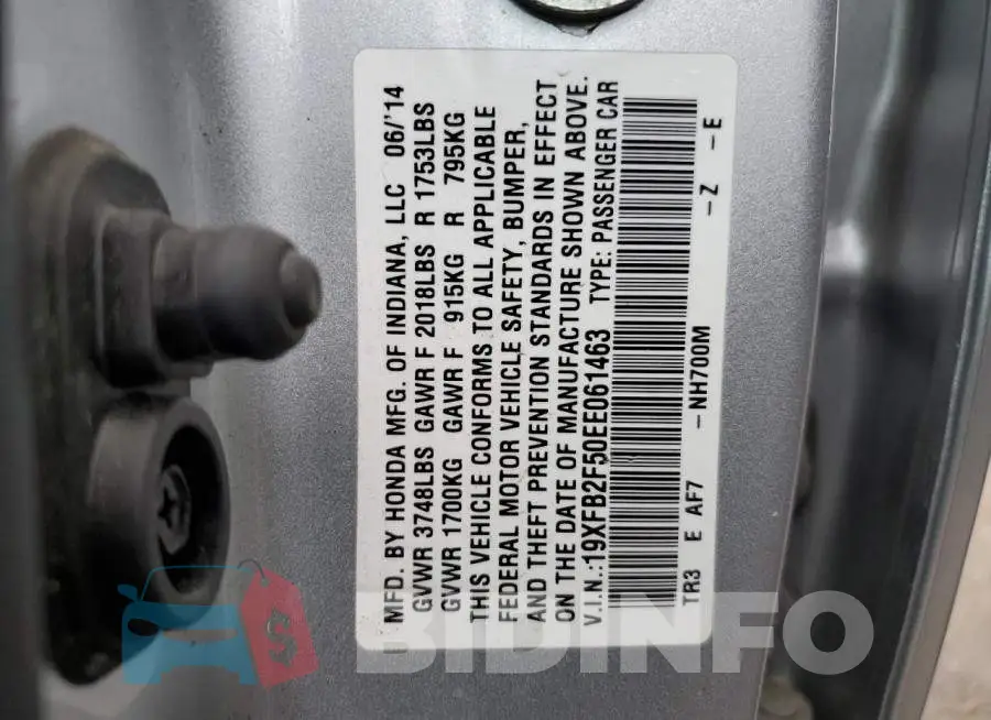 19XFB2F50EE061463 Photo# 12