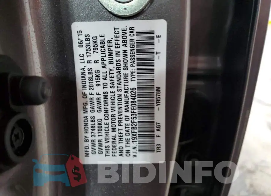 19XFB2F53FE084026 Photo# 12