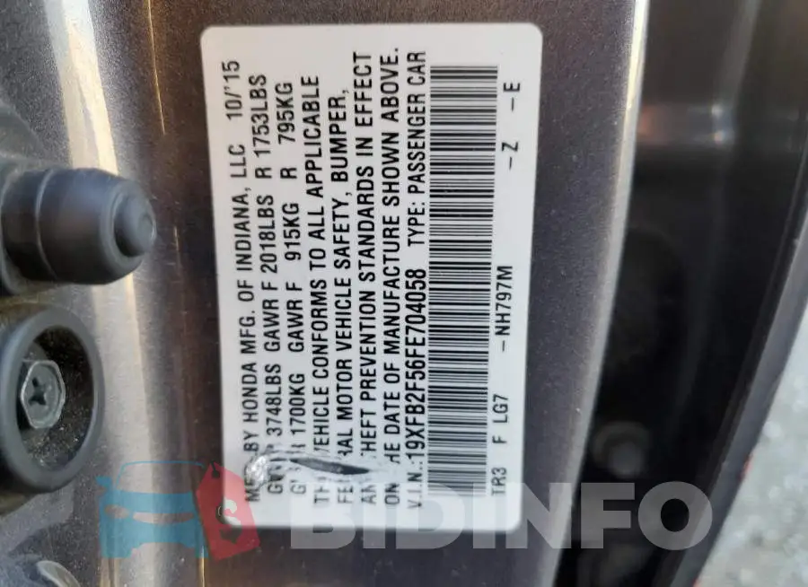 19XFB2F56FE704058 Photo# 12