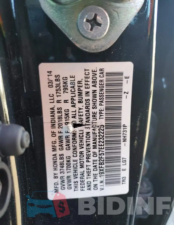 19XFB2F57EE232225 Photo# 12