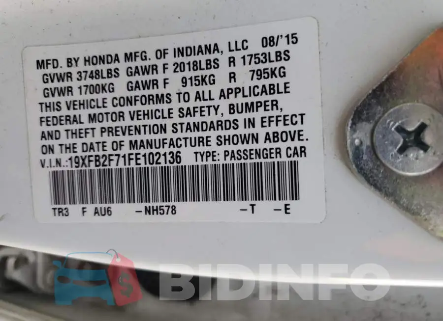 19XFB2F71FE102136 Photo# 12