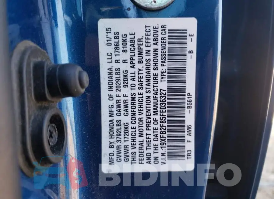 19XFB2F85FE036327 Photo# 12