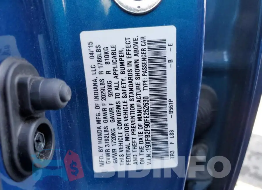 19XFB2F90FE252630 Photo# 12