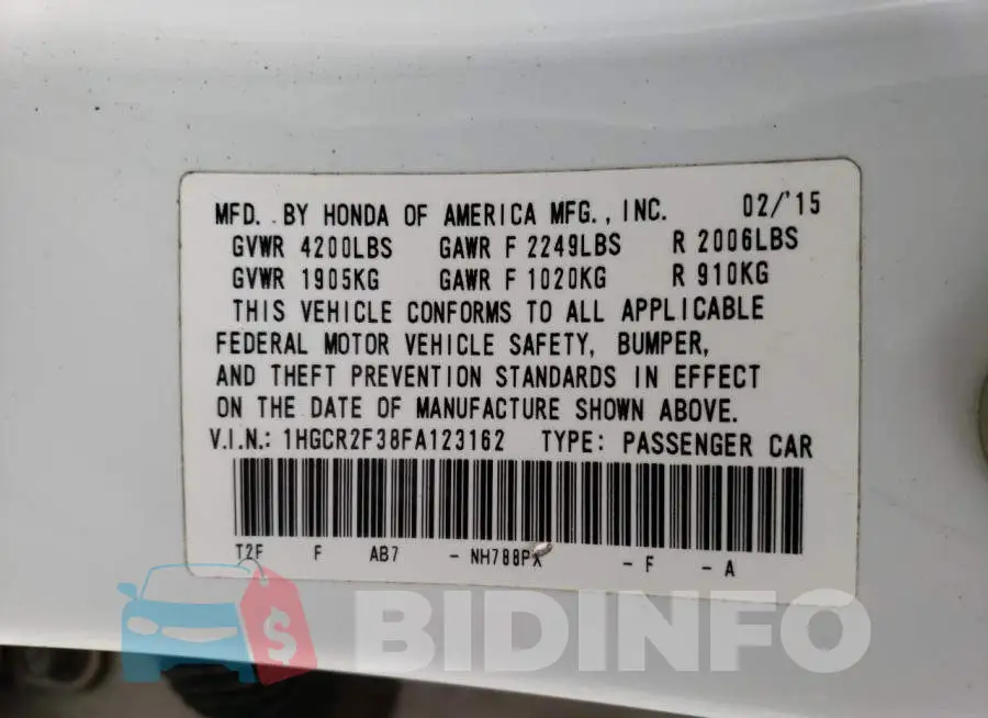 1HGCR2F38FA123162 Photo# 12