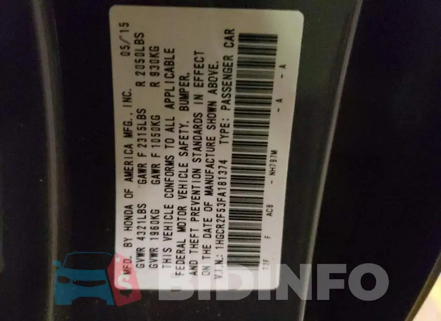 1HGCR2F53FA181374 Photo# 12