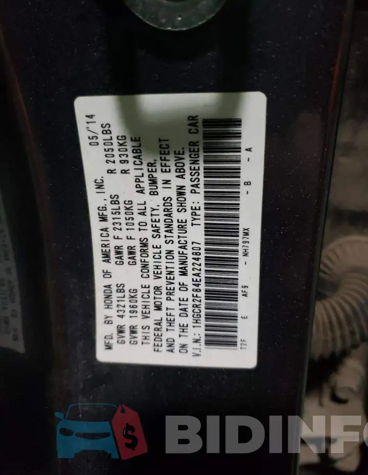1HGCR2F84EA224807 Photo# 12