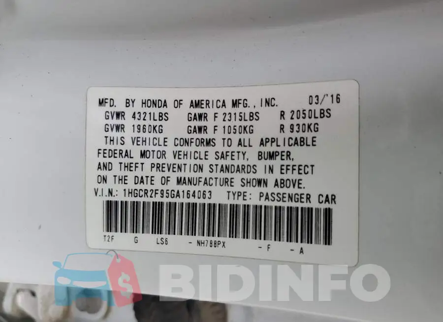 1HGCR2F95GA164063 Photo# 13