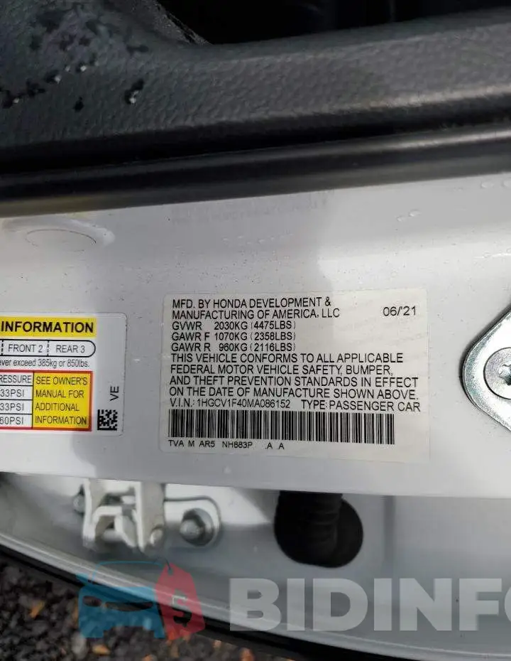 1HGCV1F40MA086152 Photo# 12