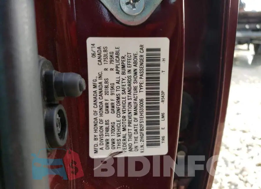 2HGFB2F51EH535006 Photo# 12