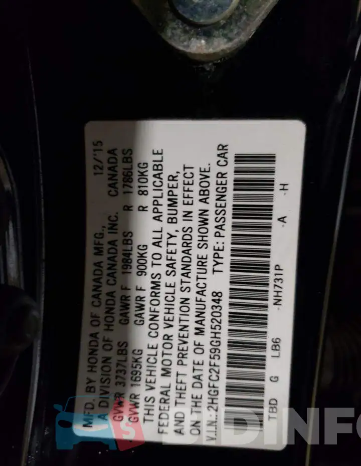 2HGFC2F59GH520348 Photo# 12