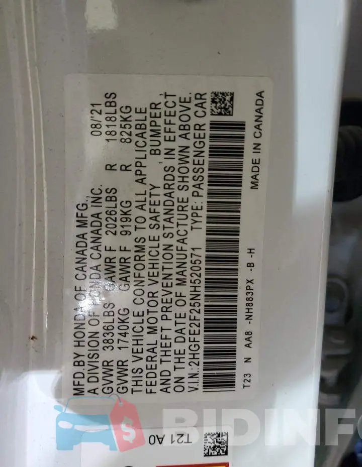 2HGFE2F25NH520571 Photo# 10