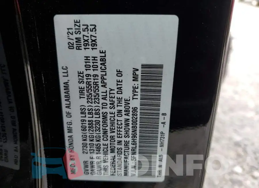 5FNRL6H96NB002896 Photo# 14
