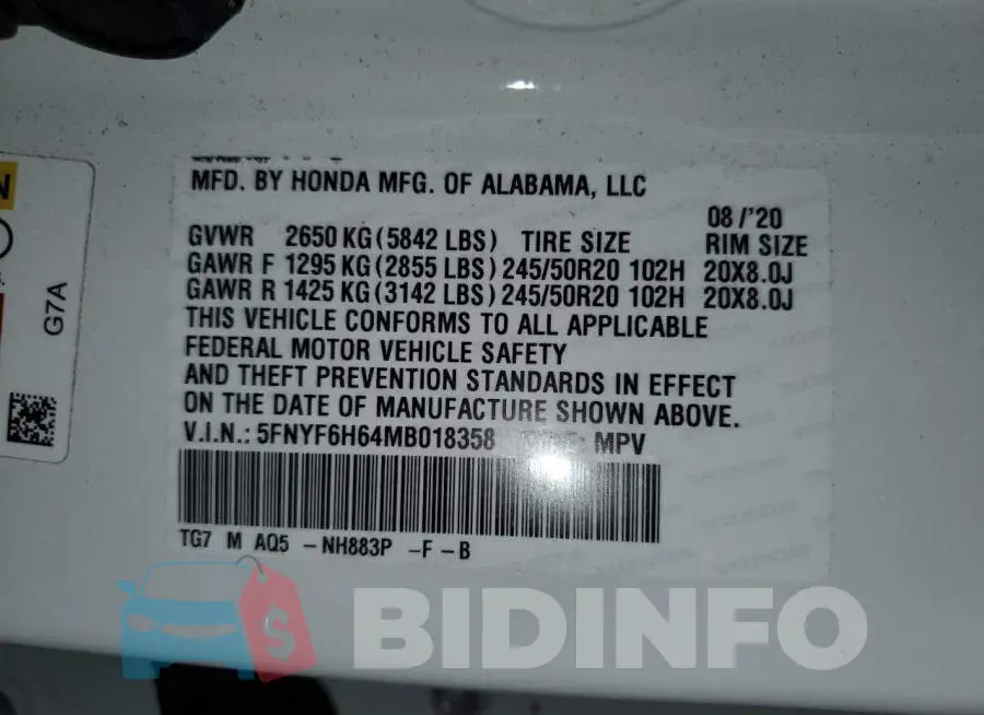 5FNYF6H64MB018358 Photo# 14