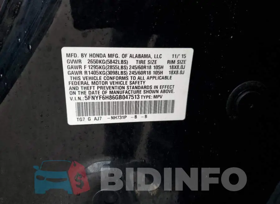 5FNYF6H86GB047513 Photo# 13